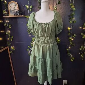 Liberty Love Sage Green Puff Sleeve Tiered Dress